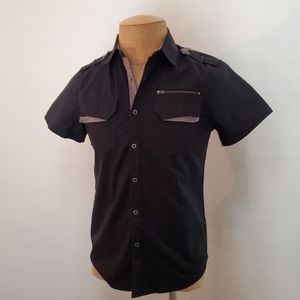 G by Guess XS Mens short sleeve snap button down shirt Black